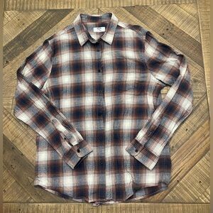 Men's Plaid Button-Down Shirt in Navy and Rust